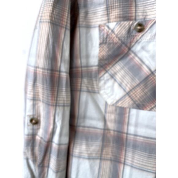 Carhartt Women's Button Up Shirt Roll Tab Sleeves in gray/peach plaid, size XL - Picture 6 of 9